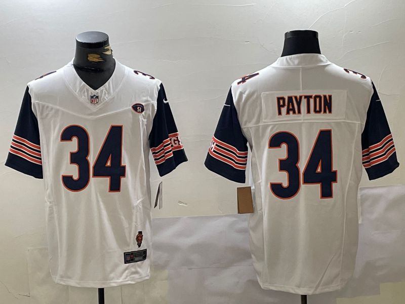 Men Chicago Bears #34 Payton White Retro three generations 2024 Nike Limited NFL Jersey style 1